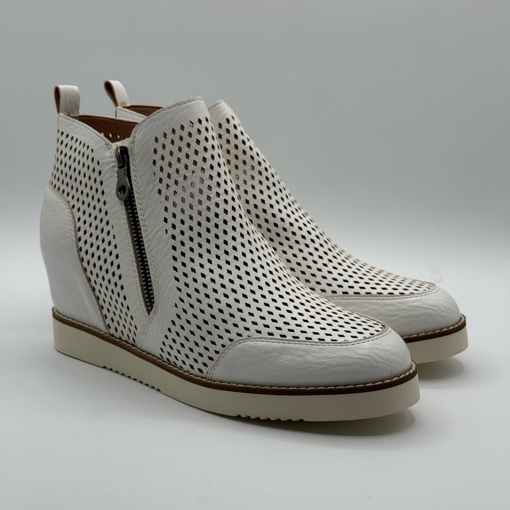 Mi.iM White Perforated Wedge Sneaker Booties – Hidden Heel Zip-Up Casual Chic - Picture 8 of 17
